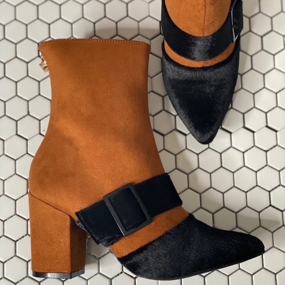 MackinJ Two Toned Booties Black Brown Velvet Suede - Picture 8 of 12